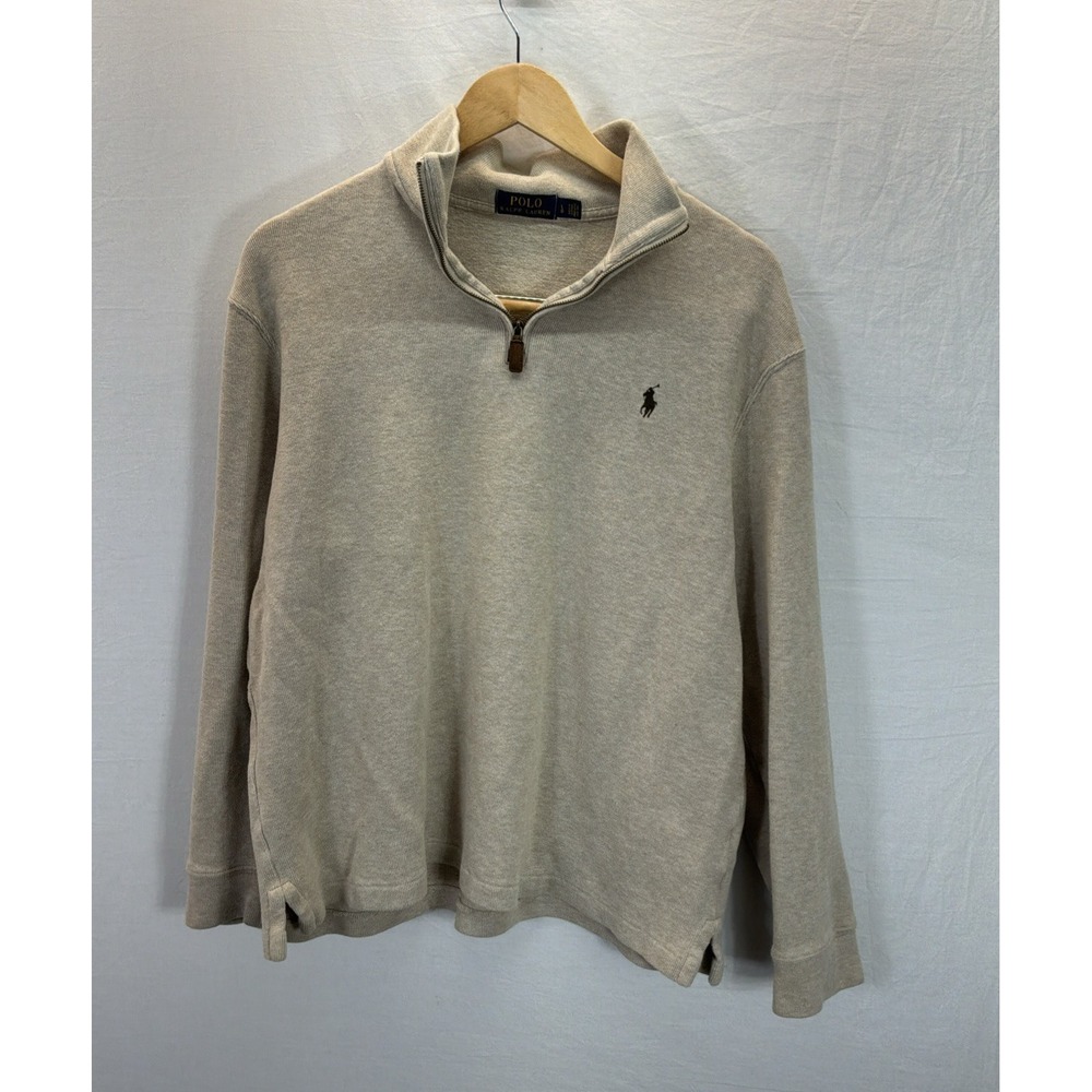 Polo Ralph Lauren Men's Sweater Ribbed 1/4 Zip Preppy Cotton Beige Pony Sz L